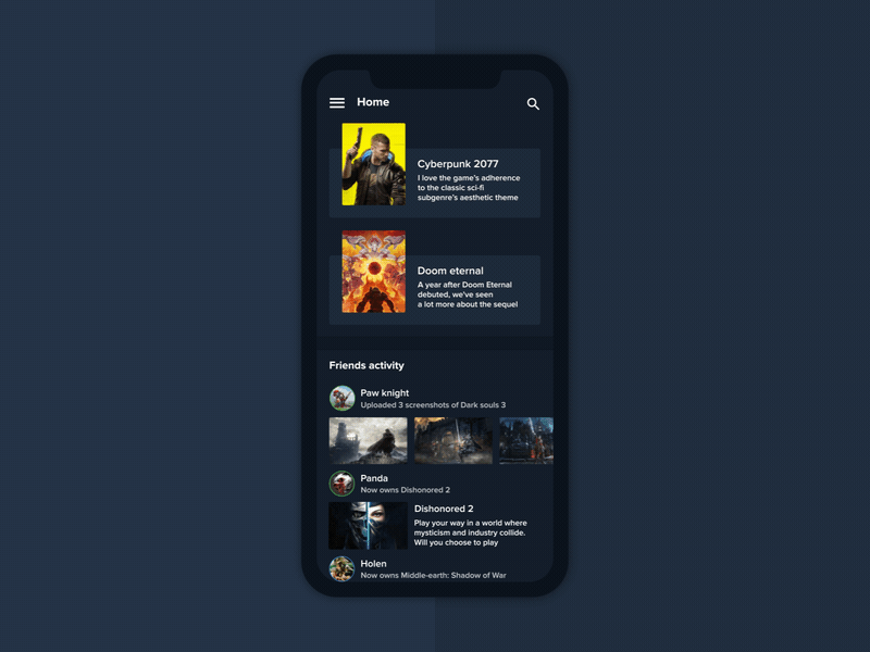 Steam Redesign Mobile - Burger menu animated animation blizzard game games gaming interface mobile mobile app origin steam ui uplay ux