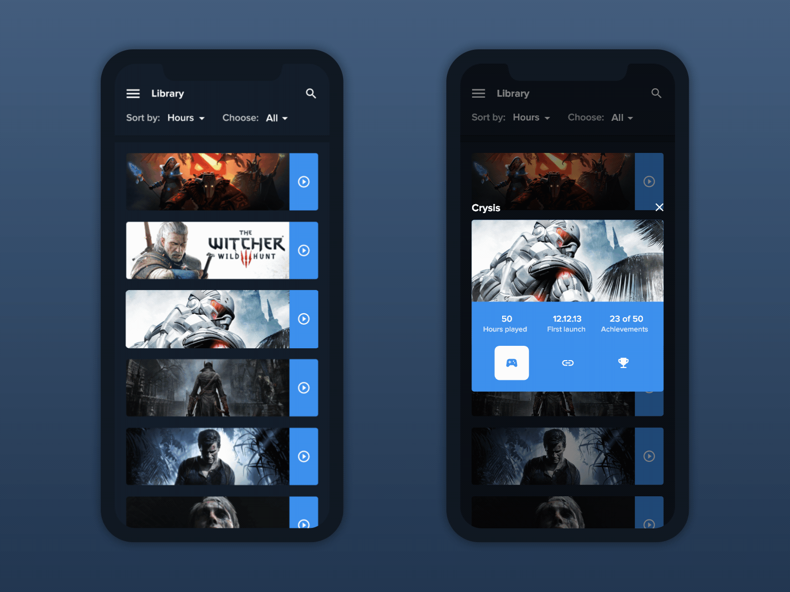 Steam Redesign Mobile - Library animated animation app blizzard game games gaming interface mobile mobile app mobile design original steam ui uplay ux