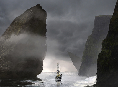 Uncharted atmosphere digital painting environment photoshop ship