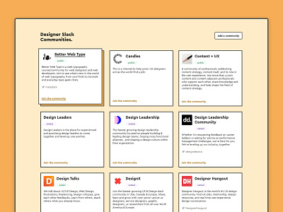 Designer Slack Communities design orange slack webflow website website design yellow