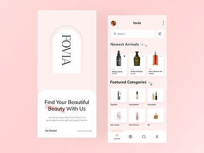 Fovia I Beauty Cosmetic App 2022 trends android app app design beauty app design desigtale home home screen homepage interface ios ios app design loading screen minimal onboarding screen trends ui ui design ux