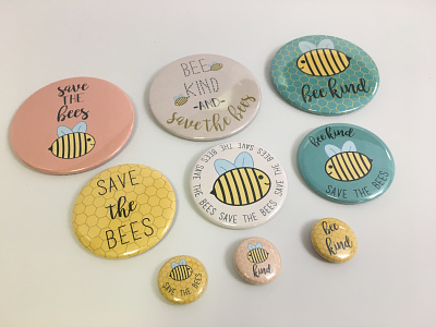 Save the Bees Button Campaign be kind bees button campaign honeybee honeycomb pastel typogaphy