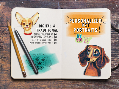 Personalized Pet Portraits animals digital art flyer personalized pet pets portrait portrait art portrait illustration portraits promotion publicity sales traditional art