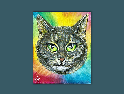 Rose animals art cat illustration mixed media painting pet portrait psychedelic