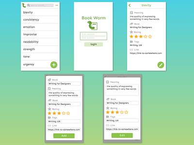 Book Worm app book design ui