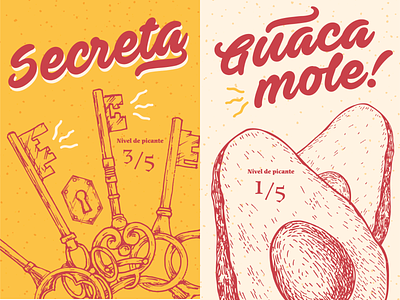 Secret and Guacamole Sauces - Packaging Illustration guacamole illustration illustration digital lettering art mexican mexico packaging procreate sauce secret sketch three colors yellow and beige