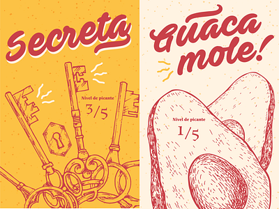 Secret and Guacamole Sauces - Packaging Illustration