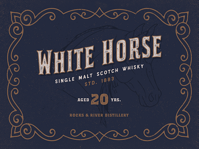 White Horse Whisky Label Re-branding 20 years blue gold label label packaging ornament rebranding typography vintage whisky white horse