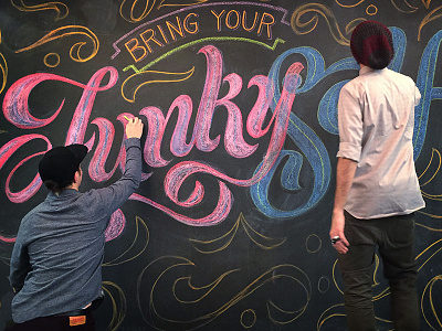 Bring Your Funky Self chalk chalkboard collaboration flourish funky lettering process script style swash texture type