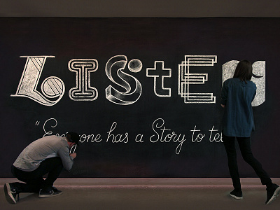 Listen chalk chalkboard collaboration experimental lettering letters listen process random style type