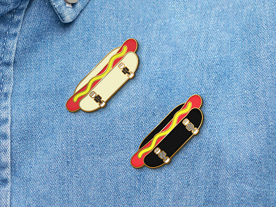Skate Dog Pins enamel pin food hot dog mockup pin skate skateboarding