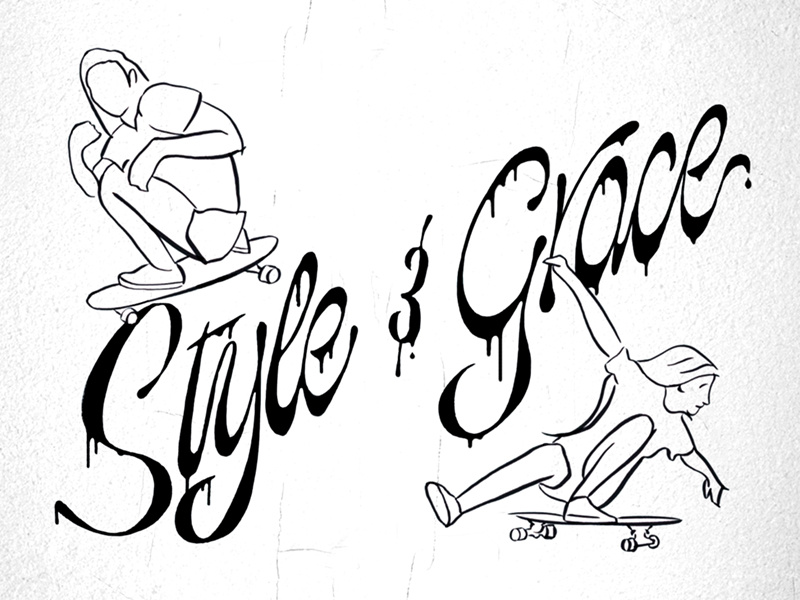 Style & Grace sketchy script illustration skate texture skateboarding lettering sketch