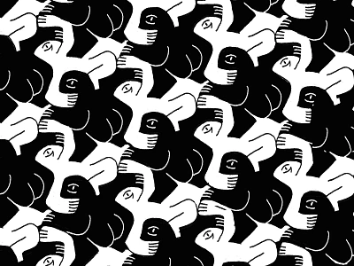 Tesselation I blackandwhite bodies character dance escher frozen handdrawn illo interlock monochrome pattern procreate profile tesselation tile