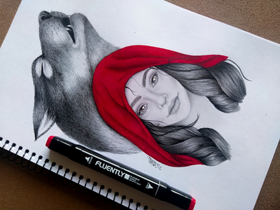 Red riding hood art drawing fairy tale girl illustration ink pencil red riding hood sketch tradicional art wolf