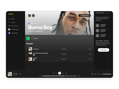 Spotify design app branding clean design figma minimal ui