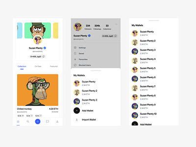 Multi wallet NFT App app blockchain clean design figma illustration minimal nft ui vector
