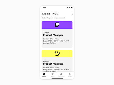 Daily UI // Day 050 // Job Listing app branding dailyui design minimal typography ui ux vector