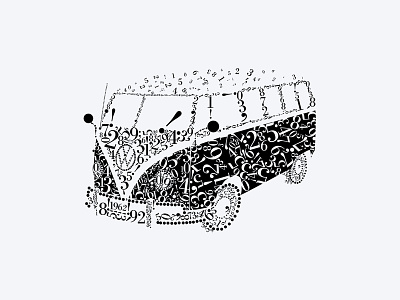 Typo illustration bn bodoni car combi font tipo volkswagen