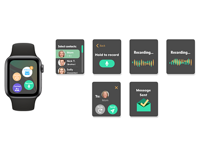 WatchOS - Voice Message Recorder adobexd apple watch apple watch design contact daily ui challenge design family flat illustration interfacedesign messages parents ui uidesign voice recording watchos