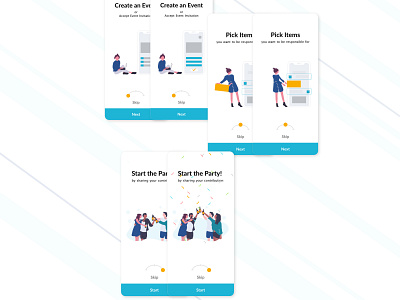 Onboarding Page for a Party Organizer App animation application design events feedback flat friends illustration interfacedesign mobile mobile app onboarding screens opinion oraganize party slider ui design uxdesign