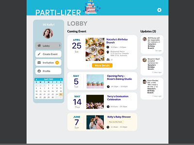 Parti-lizer Lobby Page animation app design flat friends illustration interfacedesign ui uidesign ux