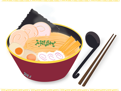 Steamy Tonkatsu Ramen adobe illustrator charsiu chopsticks clipart design eggs flat illustration japanese japanese food noodles ramen stickers tonkatsu