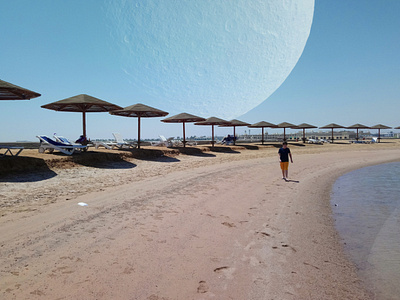 Planet Over Beach beach ethereal moon photomontage photoshop planet sand beach summer