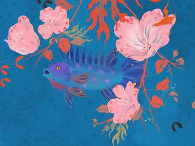 Spring River animal fish floral flower illustration illustration art illustrator plant website xiweiwei