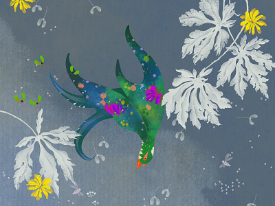 Green Bird animal bird earth floral flower illustration illustration art illustrator plant xiweiwei
