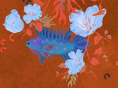 🐟 animal fish floral flower illustration illustration art illustrator plant xiweiwei