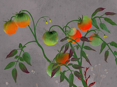 🍅Tomato + 🌿 Baby Mantis animal flower illustration illustrator plant poster xiweiwei
