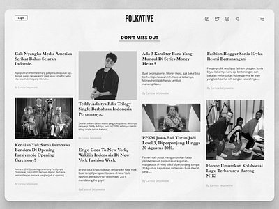 Folkative News Official Website black design monochrome news news website newsletter ui ui design uiux ux ux design web web design website white