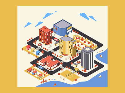 Isometric town design illustration isometric town vector