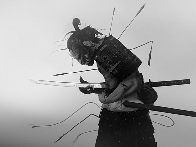 Defeated blade deamon matte painting monochrome samurai