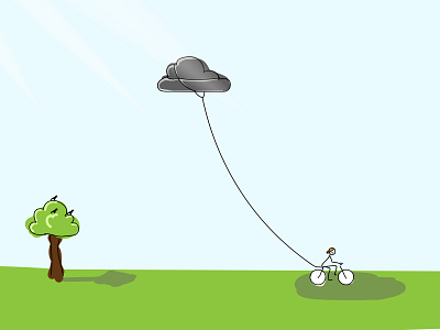 The Shady Kite bicycle cloud fantasy flat illustration illustrator kite stick figure