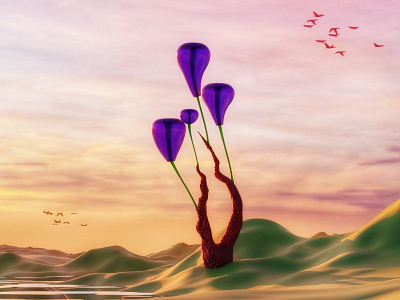 Floating Flowers 🎈🎈 3d 3d modelling blender fantasy flower landscape sunset surrealism