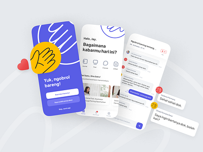 Restabili, a Mental Health Support App blue design design idea figma graphic design health health care illustration mental health mental health awareness mobile app moblie design purple ui uiux user experience user interface violet yellow