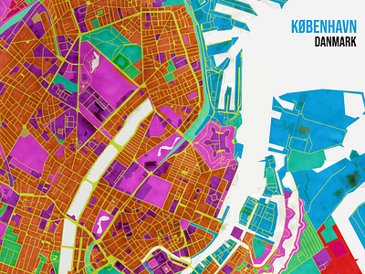 København Artistic Map city color colorful copenhagen flat geographic geography gis illustration map mapping poster posters qgis urban planning vector