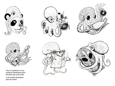 Octopus Illustrations drawing illustration ink micron octopus photoshop