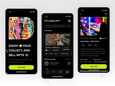 NFT Mobile App app design bytestechnolab figma mobile app mobile design nft nftmarketplace uiux