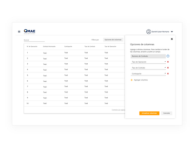 MAE Dashboard and Column Options