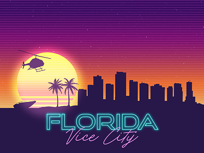 Florida Vice City Skyline Synthwave Landscape 80s 80s style city cityscape design flat illustration miami retro retrowave skyline synthwave vector