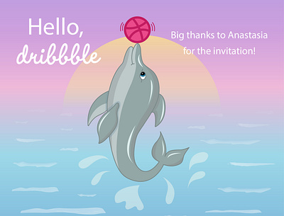 Hello, dribbble! dolphin dribbble gradient hello dribble illustration vector