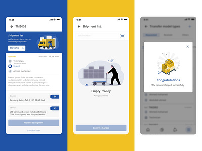 Shipping mobile popup request shipping trolley ui ux warehouse