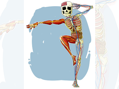 Hip-hop dance anatomical skeleton art cartoon illustration