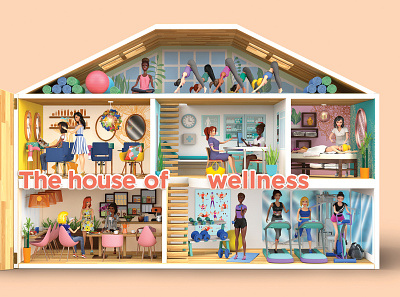 The House of Wellness 3d art adobe advertising barbie cgi cinema4d digitalart editorial illustration female health inflatables maxonc4d wellness