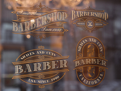 Set of vintage logos for barbershop barbershop haircut illustration logo typography vector vintage