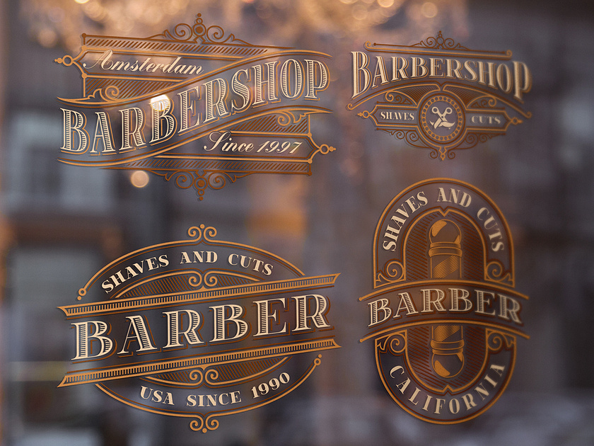 Set of vintage logos for barbershop by Natali Shtern on Dribbble