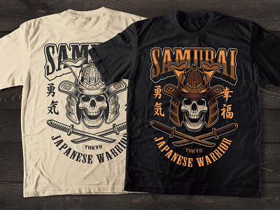 Design for t-shirt skull in a samurai helmet