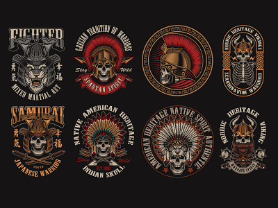 Set of vector illustrations with skulls warriors by Natali Shtern on ...